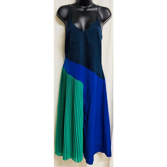 Cushine Dresses & Skirts - Cushine Target Women Midi Shift Dress 8 Fit Flare Pleat Spaghetti Green Blue New